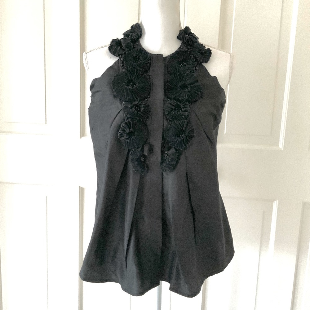 Carolina Herrera black silk embellished sleeveless top XS